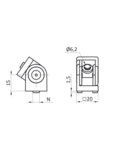 Przegub  20x20 bez dźwigni zaciskowej [5]