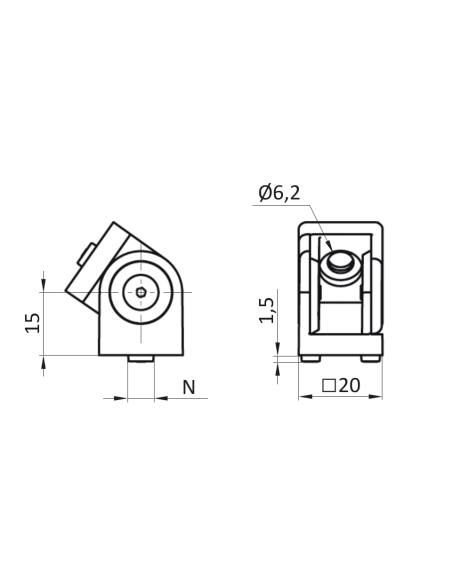 Przegub  20x20 bez dźwigni zaciskowej [5]