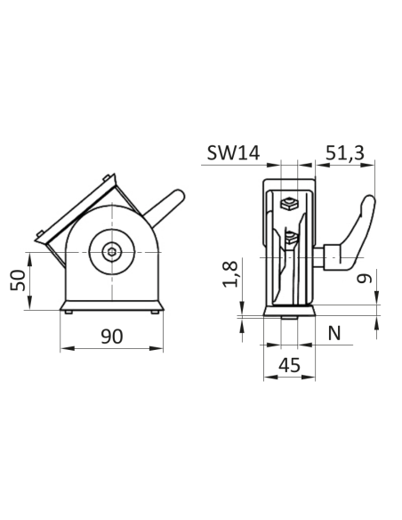 Przegub 40x80  z dźwignią zaciskową [8]