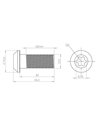 Śruba centralna samogwintująca S12x30 do rowka 10 mm | Leanflex