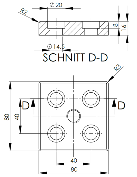 Płyta mocująca 80x80 M12