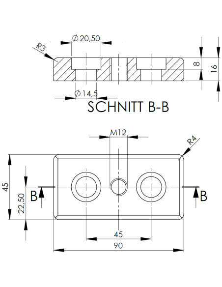 Płyta mocująca 45x90 M12