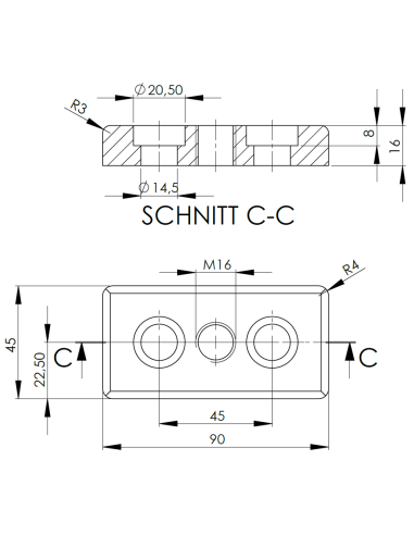 Płyta mocująca 45x90 M16