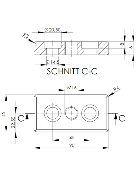 Płyta mocująca 45x90 M16