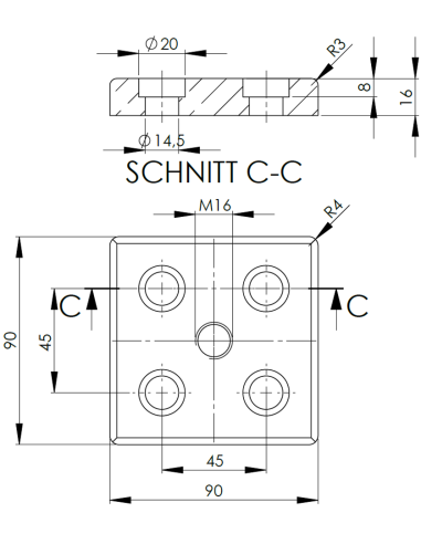 Płyta mocująca 90x90 M16