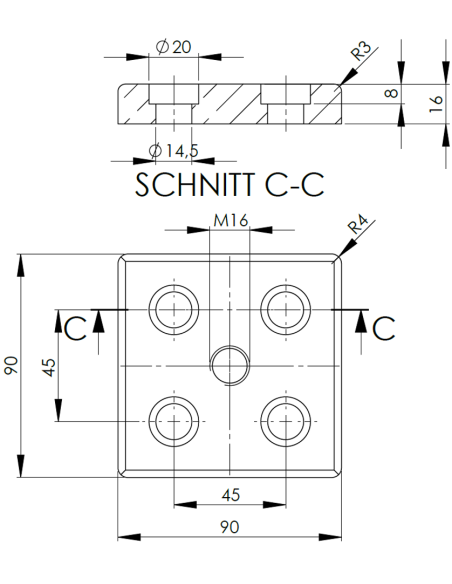 Płyta mocująca 90x90 M16