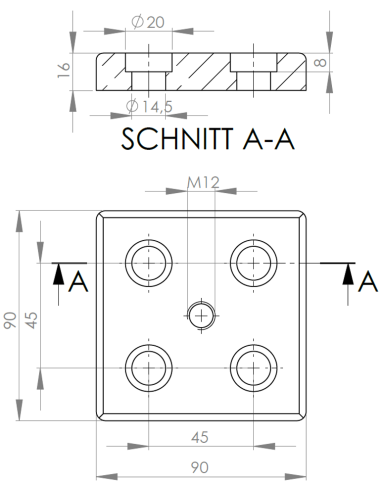 Płyta mocująca 90x90 M12