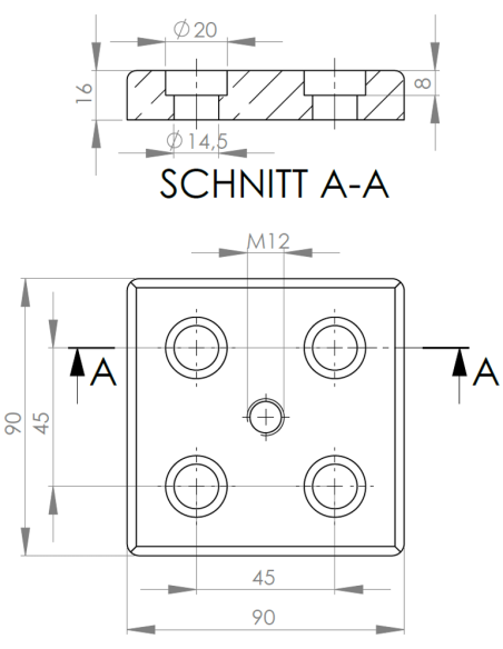 Płyta mocująca 90x90 M12