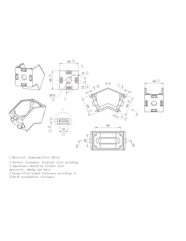 Łącznik kątowy 45x45 45º