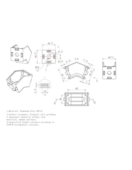 Łącznik kątowy 45x45 45º