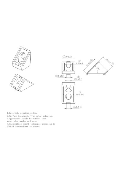 Łącznik kątowy 30x30 45º
