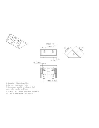 Łącznik kątowy 60x30 45º
