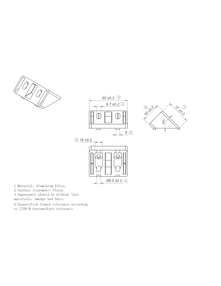 Łącznik kątowy 60x30 45º
