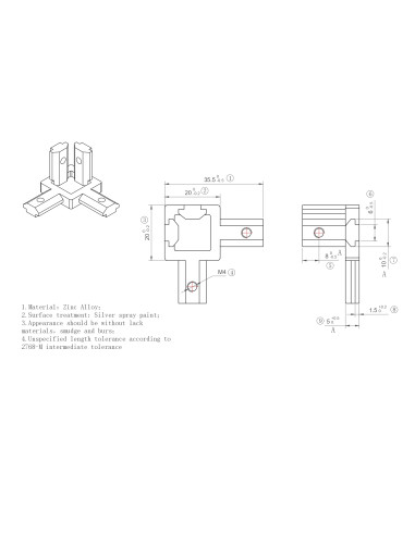 Łącznik węzłowy rowkowy 20x20/3 [6]