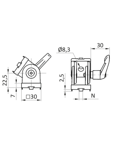 Przegub 30x30 z dźwignią zaciskową [8]