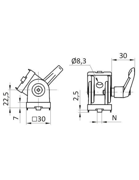 Przegub 30x30 z dźwignią zaciskową [8]