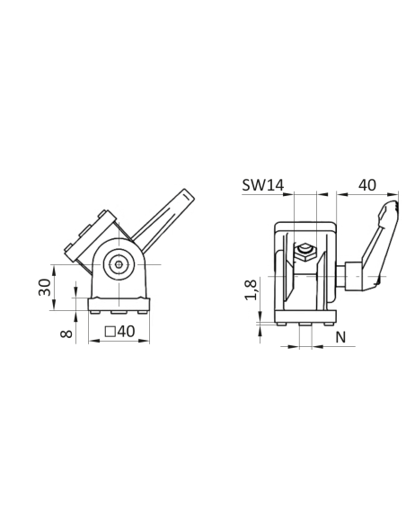 Przegub 40x40 bez dźwigni zaciskowej [8]