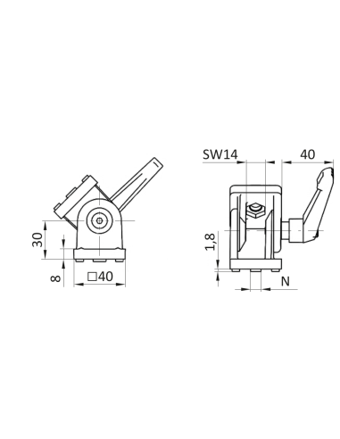 Przegub 40x40 z dźwignią zaciskową [8]