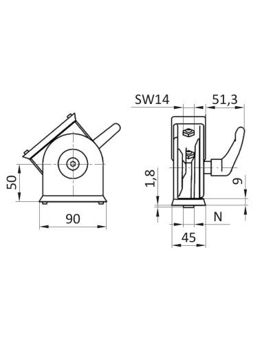 Przegub 45x90 bez dźwigni zaciskowej [10]
