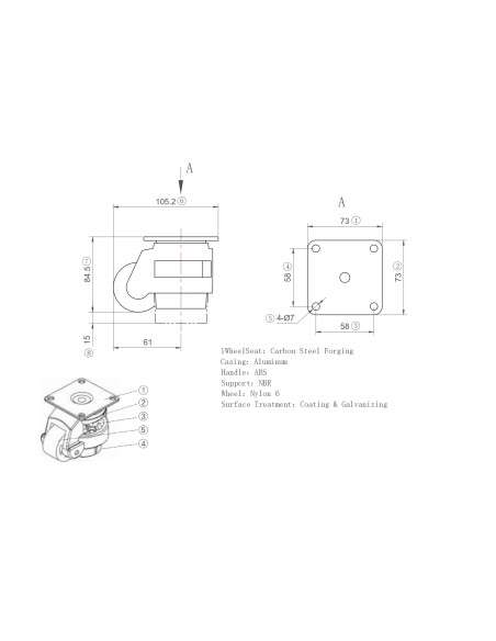 Koło D60 ze stopką, mocowanie płytka