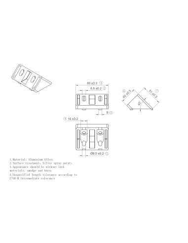 Łącznik kątowy 80x40 45º